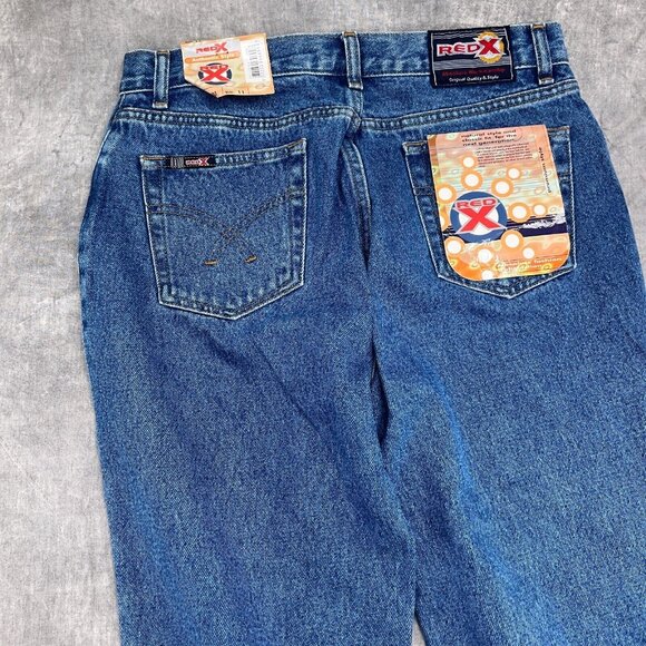 Red X Jeans Juniors 11 29Wx 31L Blue Black Tiger Stripe Glitter Bootcut Rock NWT - Picture 13 of 14
